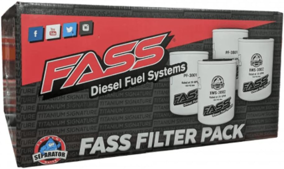 FASS Titanium Series Fuel Filter & Water Separator Combo - Pack of 4 (2 XWS-3002, 2 PF-3001)